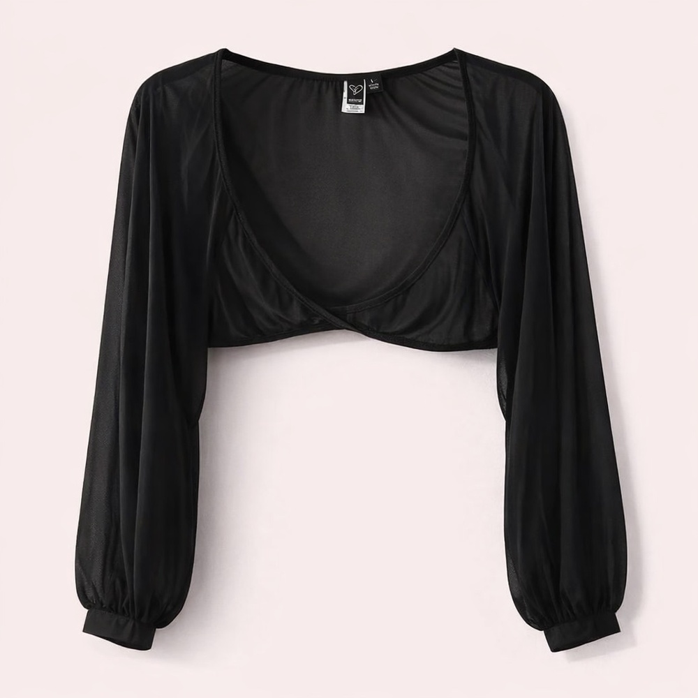 NWT Windsor Black Sheer Cropped Open-Front Sweater